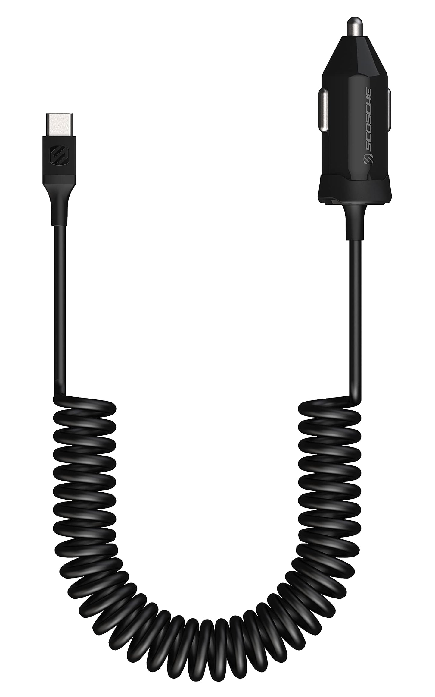 Scosche CPDC203 PowerVolt 20-Watt USB Type-C Power Delivery 3.0 Fast Car Charger with Attached 3-Foot Adjustable Coiled Cable for All USB-C Devices
