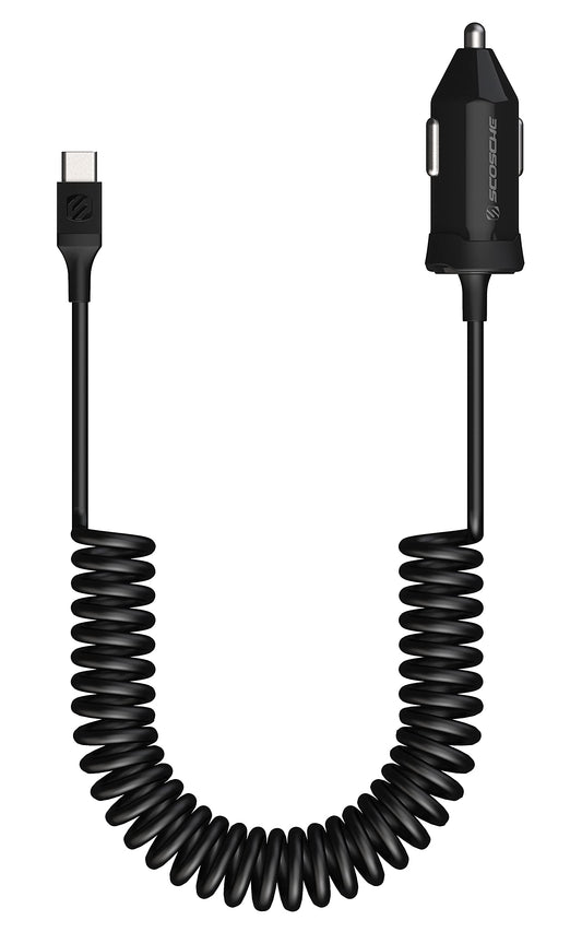 Scosche CPDC203 PowerVolt 20-Watt USB Type-C Power Delivery 3.0 Fast Car Charger with Attached 3-Foot Adjustable Coiled Cable for All USB-C Devices