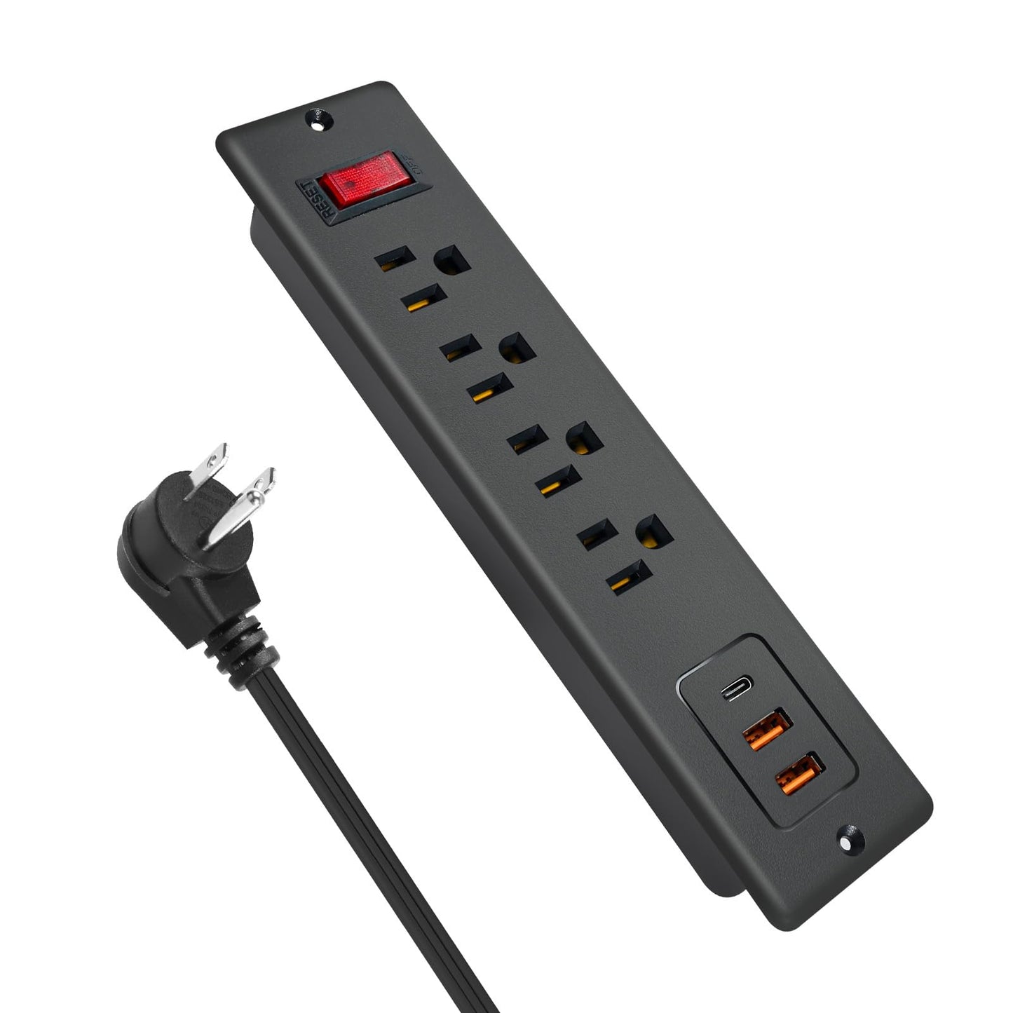 4 Outlets Recessed Power Strip with USB C 20W, Fast Charge Desktop Power Outlet Flush Mount Desk Extender 6.56 ft Extension Cord Plug in Furniture