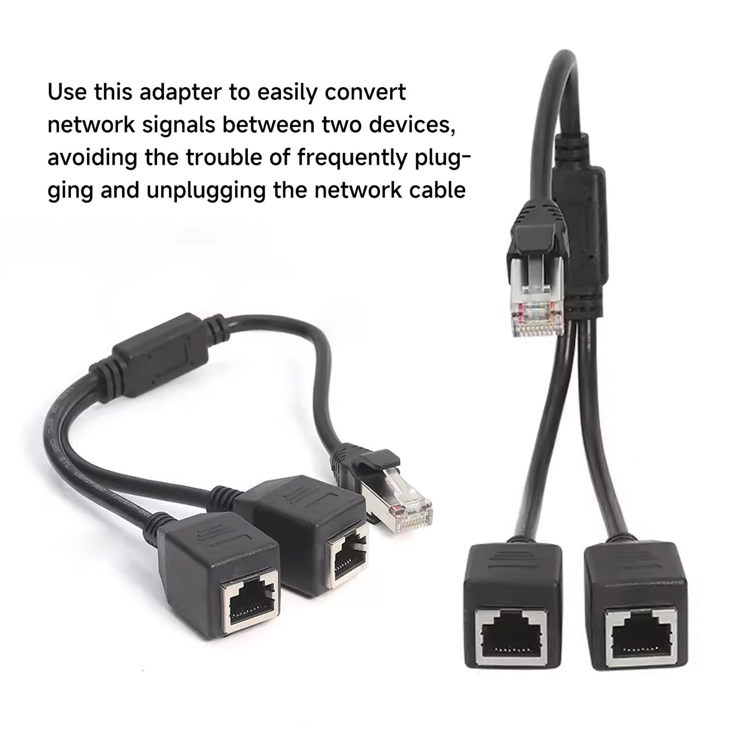 OLIREXD 2Pcs Ethernet Cable Splitter, ABS RJ45 Ethernet Splitter Adapter, RJ45 1 Male to 2 Female Ethernet Splitter, Y 1 Male to 2 Female Socket