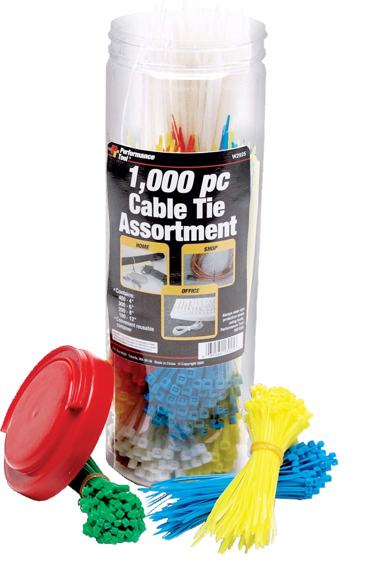 Performance Tool W2925 1,000pc Cable Tie Assortment