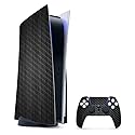 MightySkins Carbon Fiber Gaming Skin for PS5 / Playstation 5 Bundle - Black Wood | Durable Textured Carbon Fiber Finish | Easy to Apply and Change