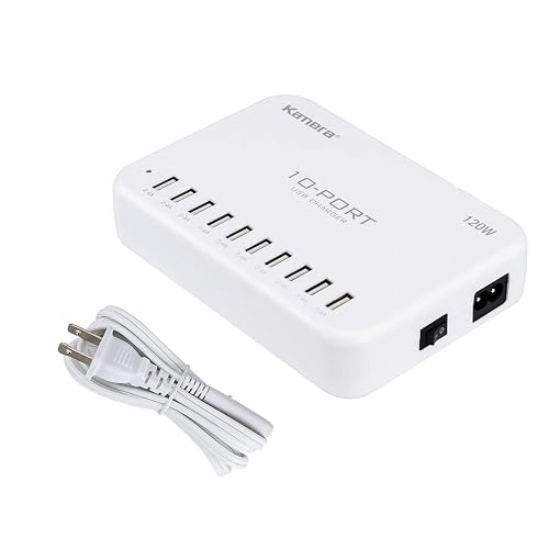 USB Charging Station 120W 24A 10-Port International Charger Hub for Multiple Devices iPhone XR XS 8/7/6s/6 Plus/5S, iPad Pro/Air2/ Mini, Galaxy
