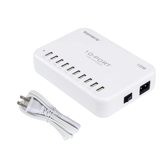 USB Charging Station 120W 24A 10-Port International Charger Hub for Multiple Devices iPhone XR XS 8/7/6s/6 Plus/5S, iPad Pro/Air2/ Mini, Galaxy