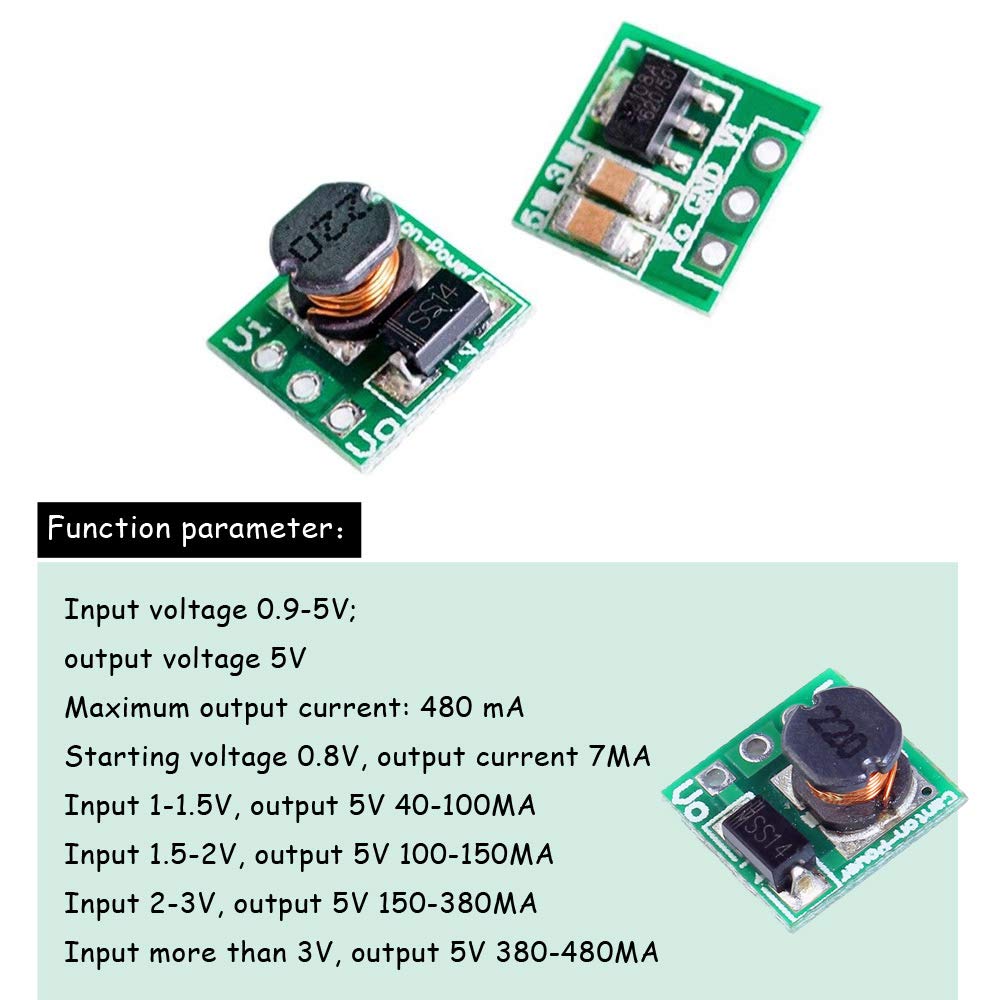Comidox 1.5V 1.8V 2.5V 3V 3.3V 3.7V 4.2V to 5V DC-DC Step Up Power Module Voltage Boost Converter Board 0.9-5V to 5V 5PCS