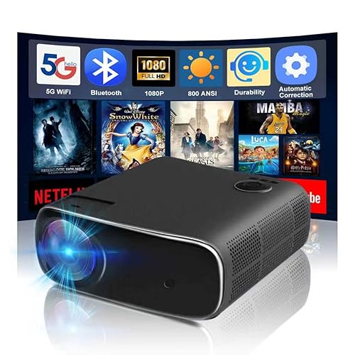 kovela Smart Projector with WiFi and Bluetooth 1080P Outdoor Video Projector Support 4K 800 ANSI Smart Outdoor Home Movie Projectors Auto Keystone