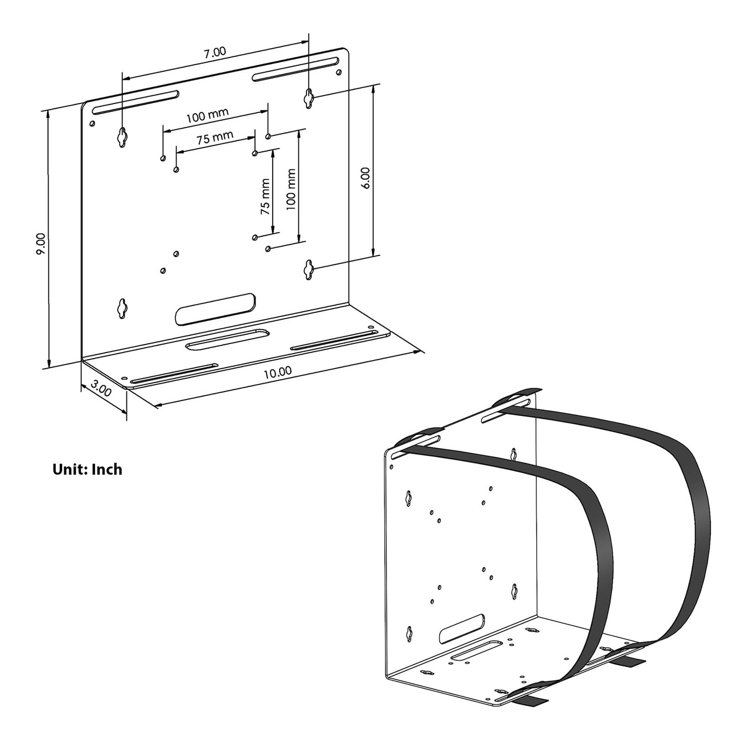 AEONS Universal Wall and VESA Mount | Adjustable Strap Mount for Computers, UPS Units, Cable Boxes, Modems, and Other Electronic Devices | Mounts on