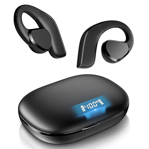 TTQ Open Ear Headphones, Bluetooth 5.3 Open Ear True Wireless Earbuds, Sports Earbuds with Earhooks, 60H Playtime, Wireless Charging Case & LED…