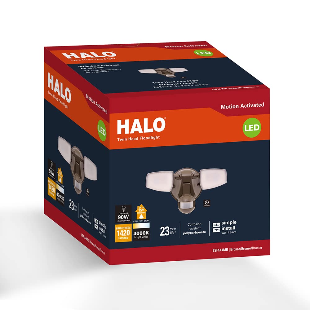 HALO Outdoor LED Flood & Security Light - Motion Activated Dusk to Dawn 1420 Lumens Bronze