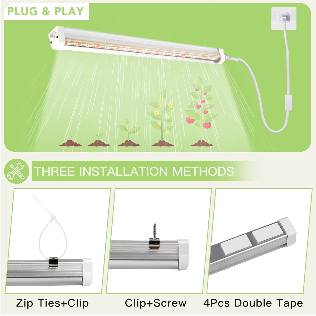 GYTF Plant Grow Light Strips, 204 LED-Bulbs 5000K White Full Spectrum Grow Light Strips for Indoor Plants, Succulents, Seeds Starting, Greenhouse