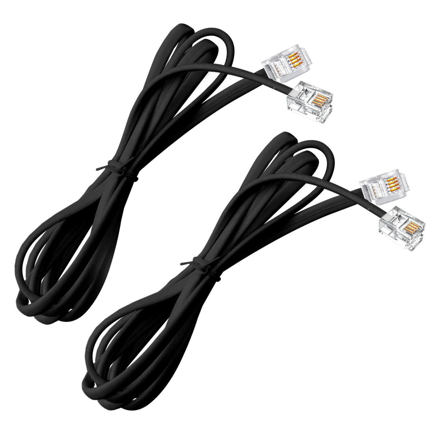 OLIREXD Black 25FT Phone Telephone Extension Cord Cable with Standard RJ11 6P4C Plugs for Telephone, Fax, Modem, Answering Machine (2 Pack)