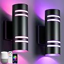 wowlite Outdoor Wall Lights for House, Remote Control Smart RGBCW Up and Down Lights Outdoor Sconce RGB Color Changing, Black Cylinder Aluminum