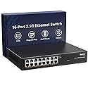 YuanLey 16 Port 2.5GB Unmanaged Ethernet Switch, 16 x 2.5G Base-T Ports, Compatible with 100/1000/2500Mbps, Metal Fanless, Desktop/Rack Mount YuanLey