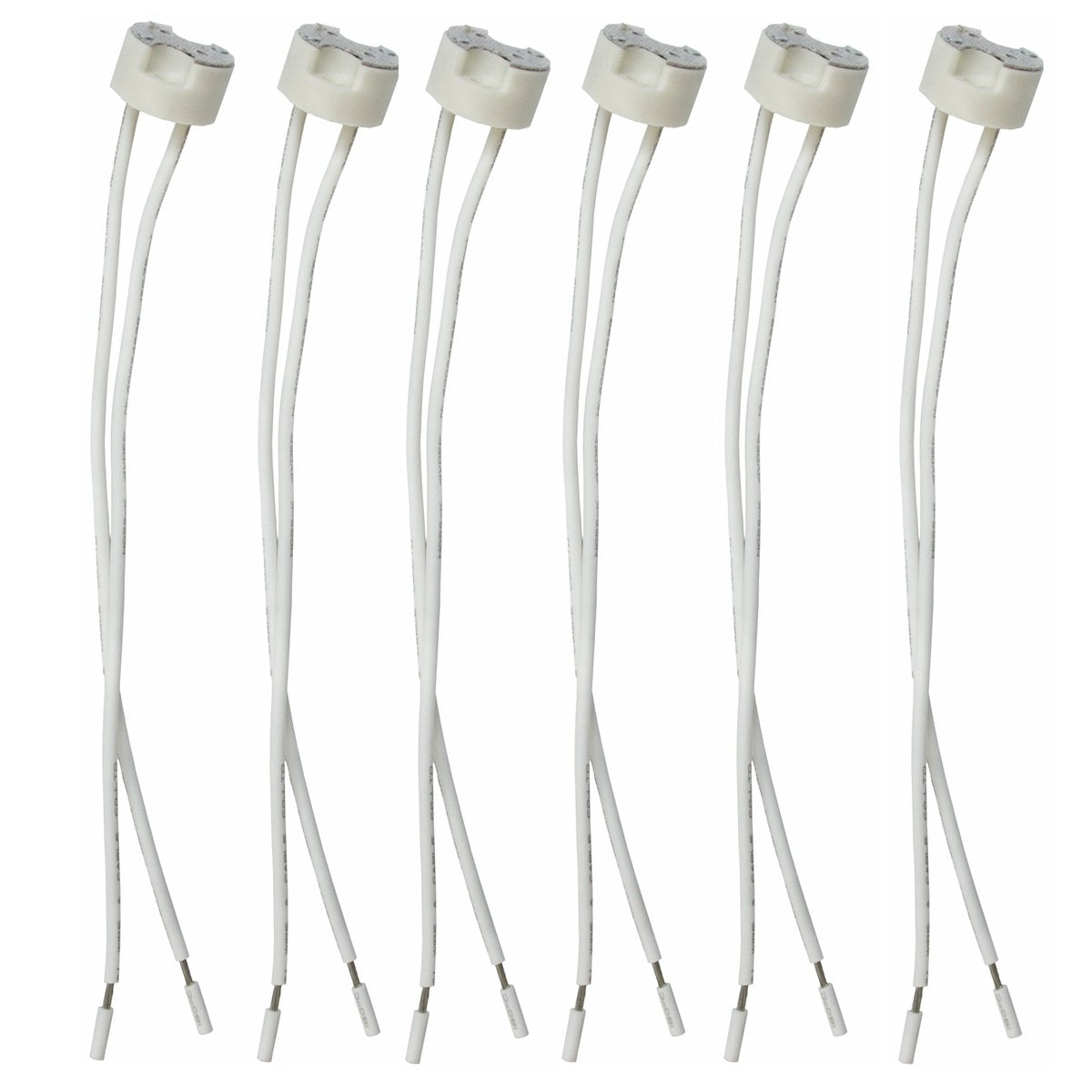 6 pcs G8 Base Porcelain Halogen Socket G8 LED Light Bulb Ceramic Socket with 6" Leads Wire Connector for Retrofit Halogen Light Bulb