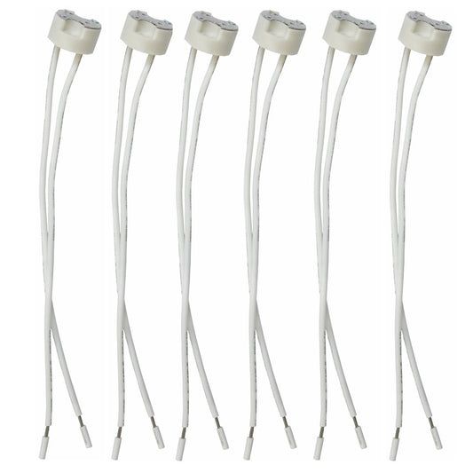 6 pcs G8 Base Porcelain Halogen Socket G8 LED Light Bulb Ceramic Socket with 6" Leads Wire Connector for Retrofit Halogen Light Bulb