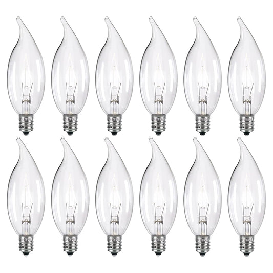Tiqian 12-Pack Clear B10 CTC E12 Base Decorative Candle Light Bulbs, 60W, 480 Lumens, 2700K Warm White, Dimmable Incandescent Bulbs for Chandeliers