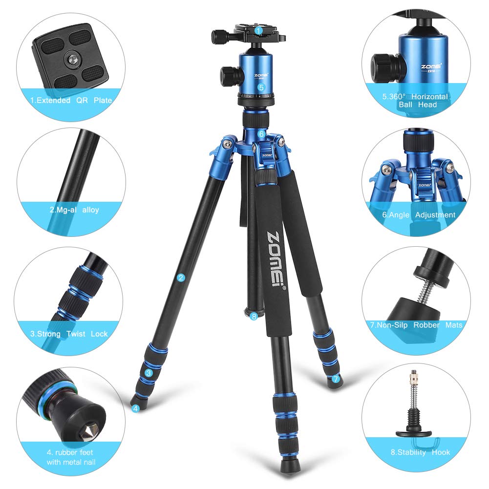 ZOMEi Camera Tripod?Light Weight Heavy Duty Portable Magnesium Aluminium Travel Tripod with Ball Head,Extra Quick Release Plate for Canon Sony Nikon