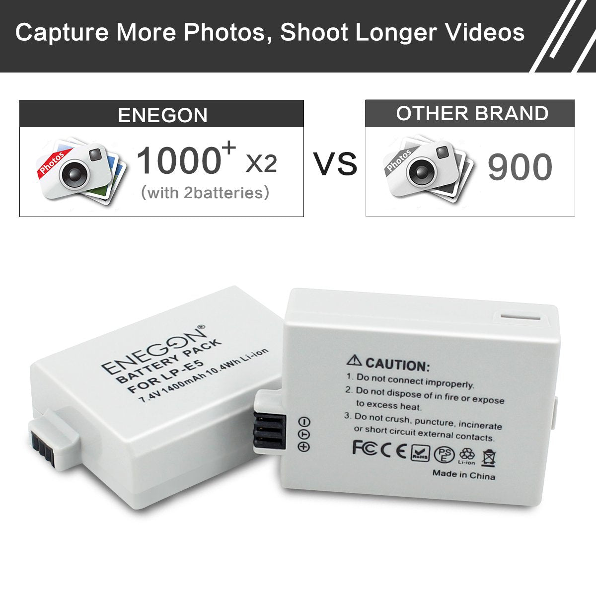 ENEGON LP-E5 Replacement Battery (2-Pack) and Rapid Dual Charger for Canon LP-E5 and Canon EOS Rebel XS, Rebel T1i, Rebel XSi, 1000D, 500D, 450D, Kiss