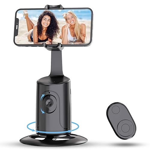 Auto Face Tracking Tripod - 360° Rotation Auto Tracking Phone Holder, No App, Phone Camera Mount with Remote and Gesture Control, Rechargeable Smart