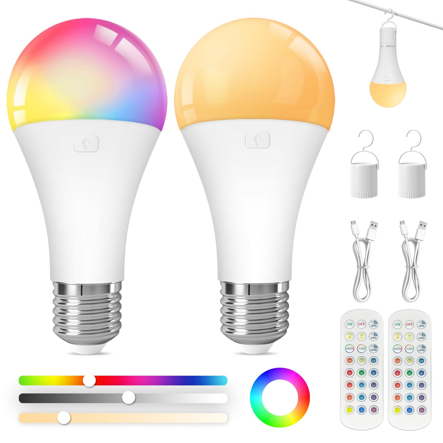 Rechargeable Light Bulbs with Remote, E26 A19 40W Equivalent LED Bulb