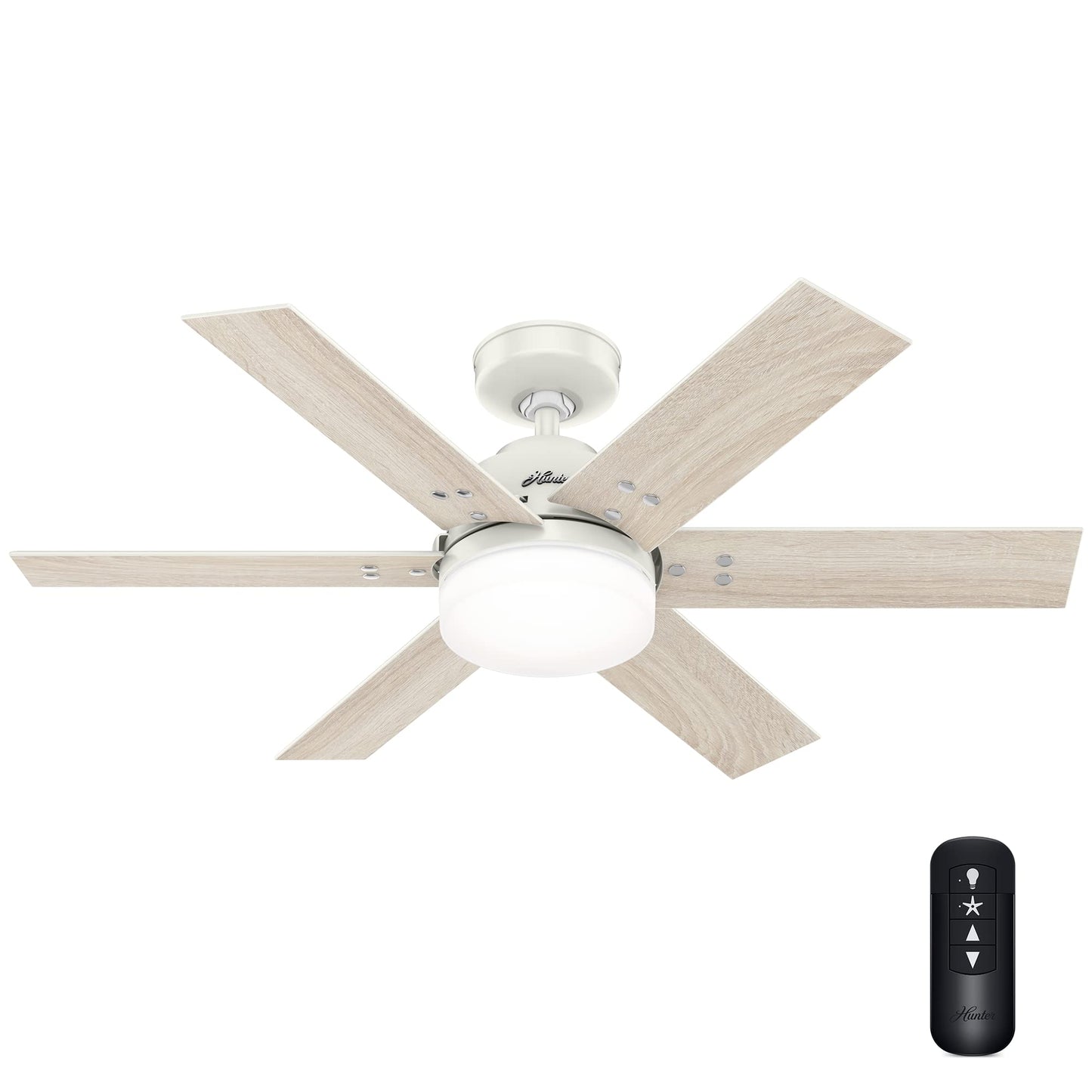 Hunter Fan 44 inch Transitional Fresh White Finish indoor Ceiling Fan with Light Kit and Remote Control (Renewed)