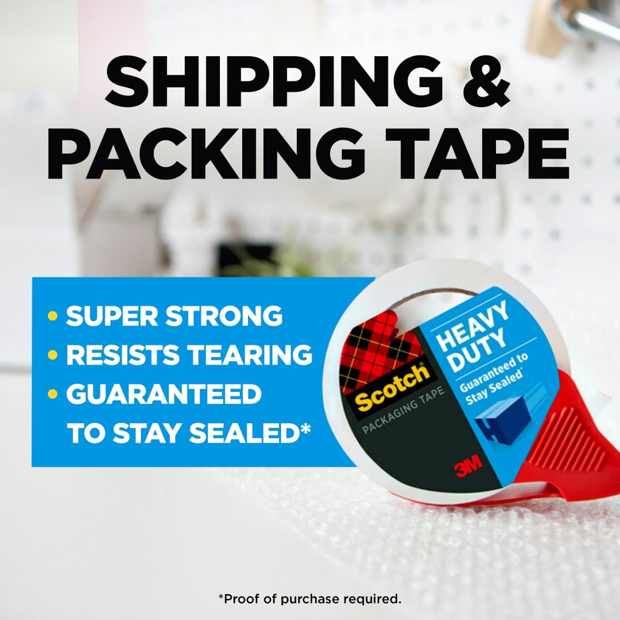 Scotch Heavy Duty Shipping Packing Tape, Clear, Shipping and Packaging Supplies, 1.88 in. x 54.6 yd., 4 Tape Rolls with 4 Dispensers