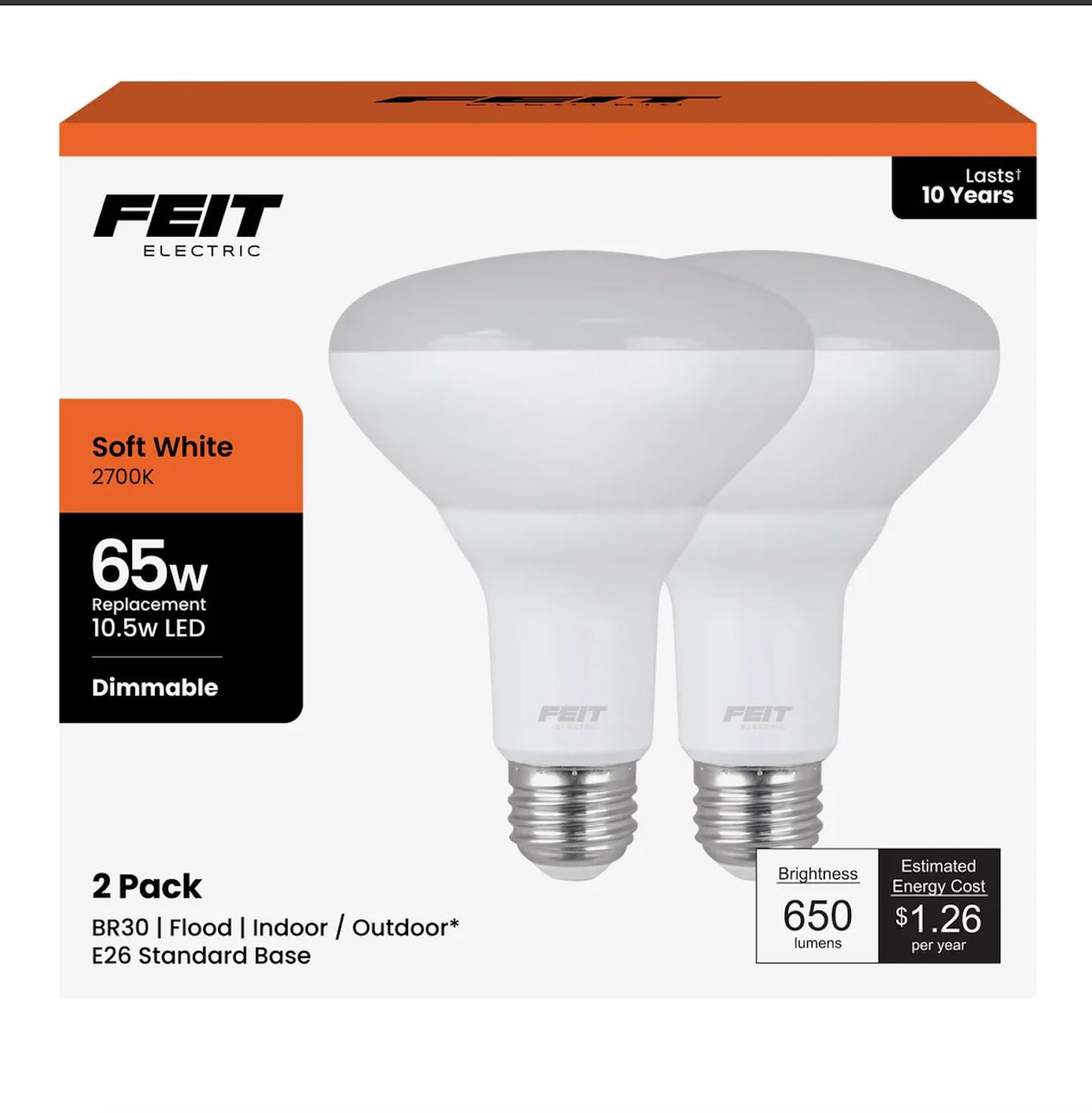 Feit Electric BR30 10.5 W E26 Soft White Dimmable Reflector LED Light 6 packs of 2 Bulbs