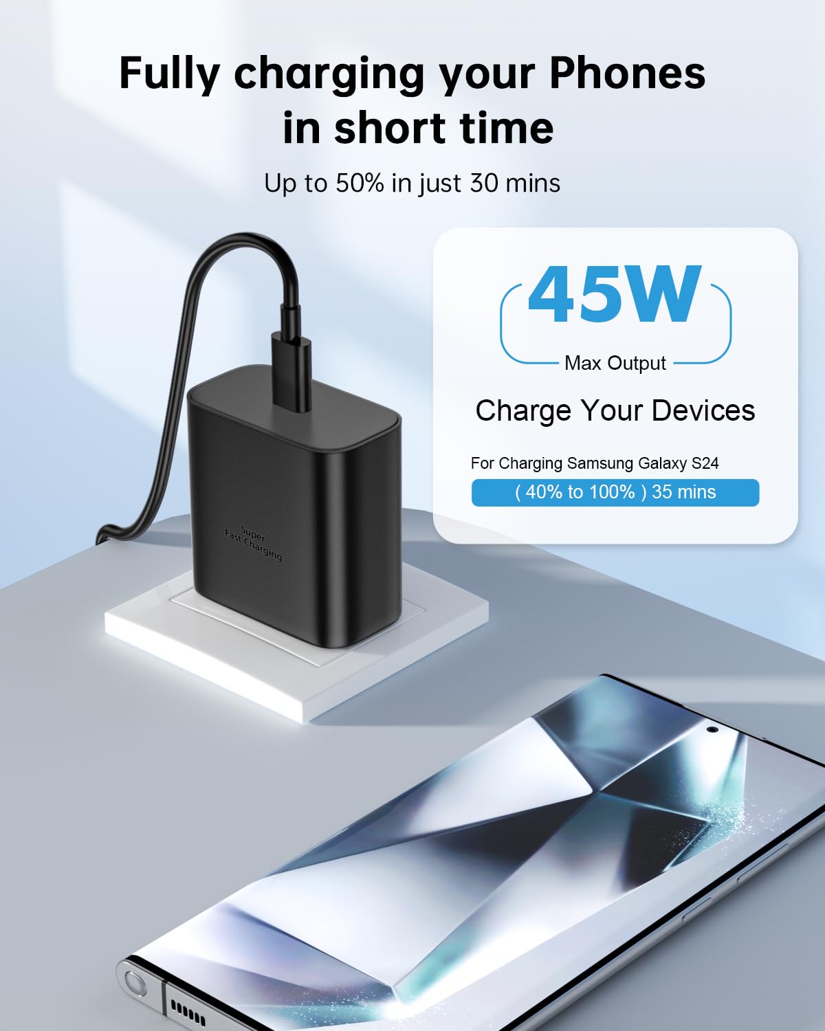 45W USB C Fast Charger Compatible with Samsung Galaxy S25 Ultra Fast Charging with 6ft Cable for S25/S24/S23 Ultra/S22+/S21/ Ultra,Galaxy Tab