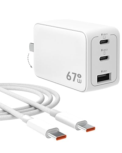 UNIWEI 67W USB C Charger, GaN PPS 3-Port Fast Compact Foldable USB C Charger Block for MacBook, iPad Pro, Galaxy S24, iPhone 16/15 and More