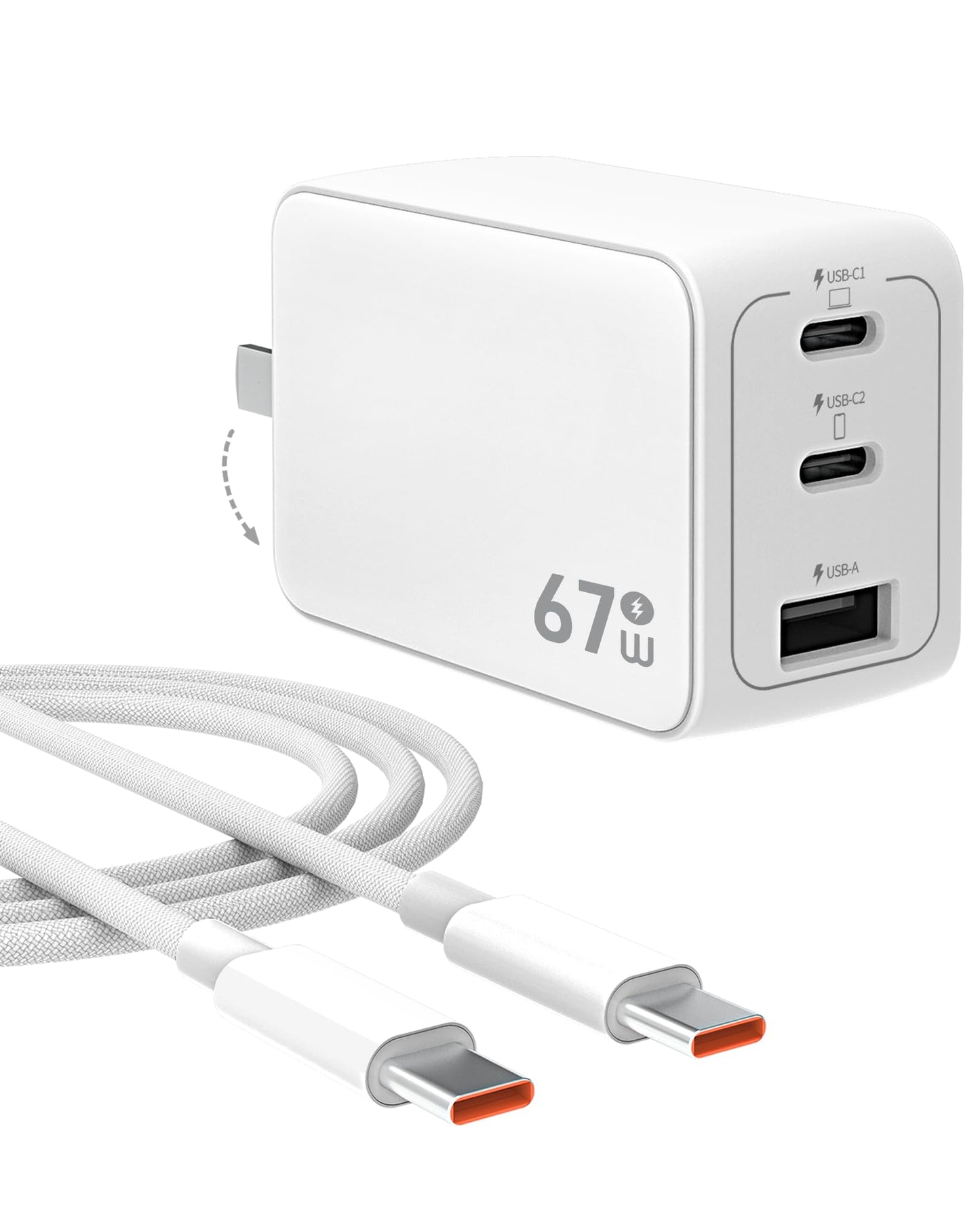 UNIWEI 67W USB C Charger, GaN PPS 3-Port Fast Compact Foldable USB C Charger Block for MacBook, iPad Pro, Galaxy S24, iPhone 16/15 and More