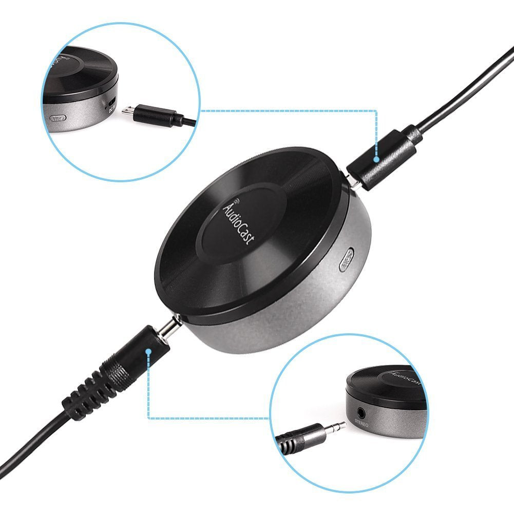 ACEMAX M5 AudioCast Wi-Fi Wireless Audio Transmitter Adapter - AirPlay/DLNA/UPnP Streaming to Speakers, 2.4G Wi-Fi Multi-Room Music Cast, Spotify