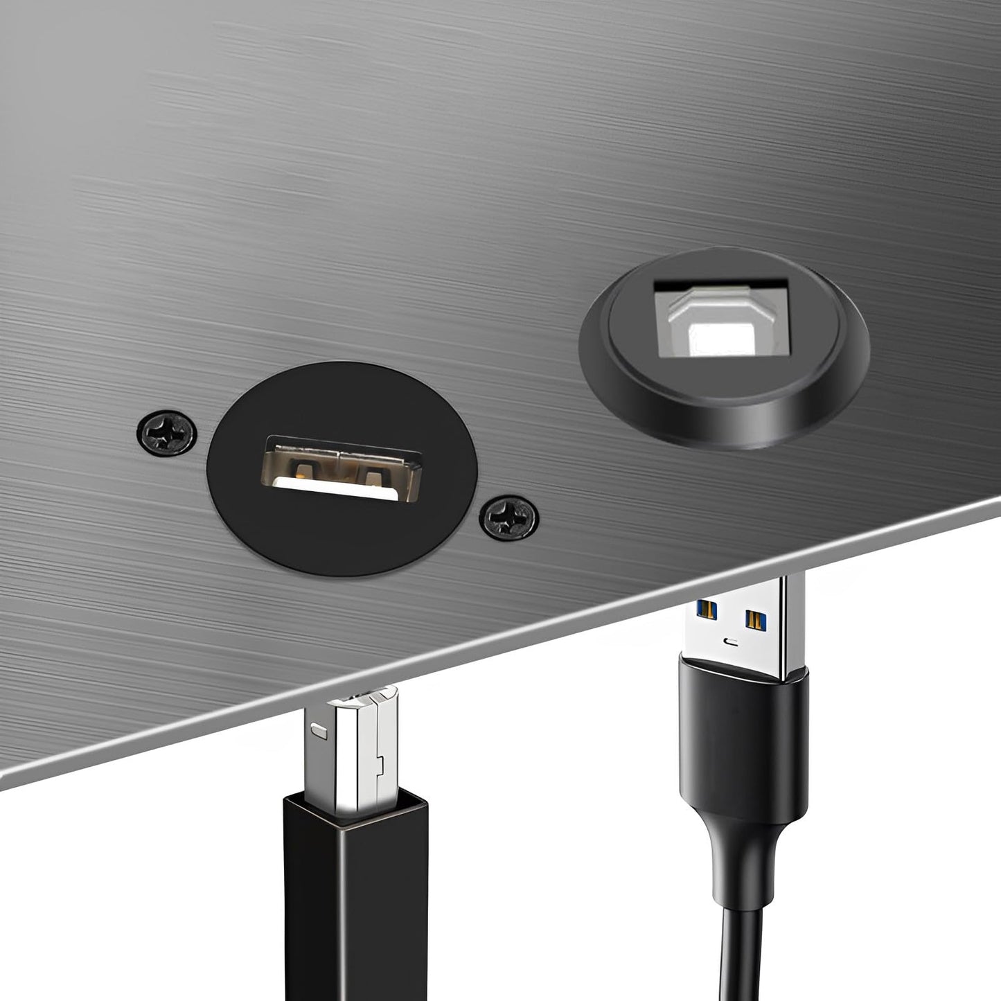 YiKaiEn USB B to A Panel Mount Adapter - Solderless USB 2.0 Female Connector, Threaded Fixed USB Type B to A Conversion for Printers & Scanners