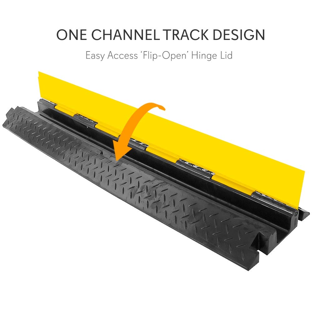 Pyle Durable Cable Protective Ramp Cover - Supports 11000 lbs, Single Channel Heavy Duty Cord Protection with Flip-Open Top Cover, 39.4”x5.11”x1.8”