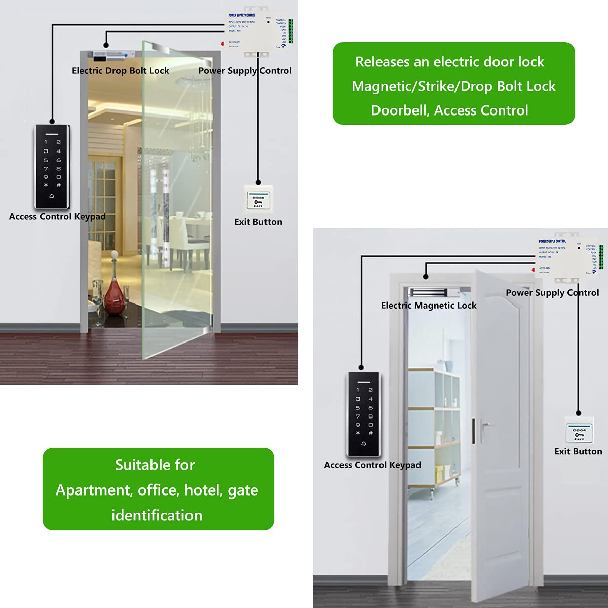 Door Access Control System, 125KHz Proximity ID Card Access Control Keypad Support 1000 Users ID Card Reader Digital Keypad + 5PCS Keychains for Entry