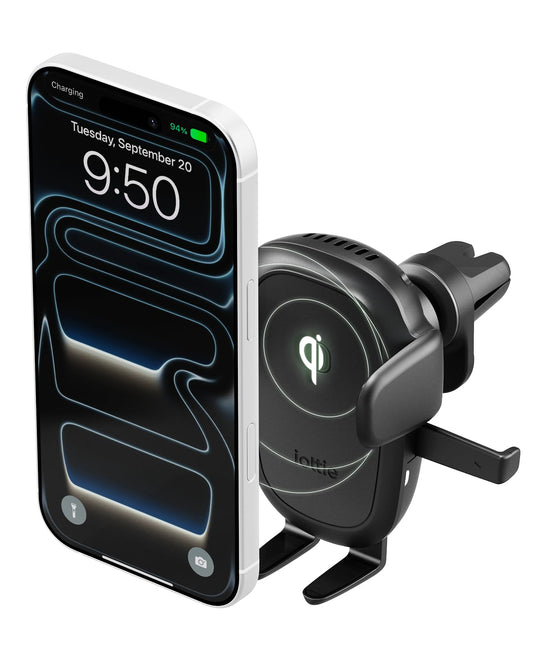 iOttie Easy One Touch Wireless 3 Air Vent Car Mount, Qi Fast Charging Phone Holder, One-Handed Auto Clamp, Secure Vent Clip, Adjustable Viewing