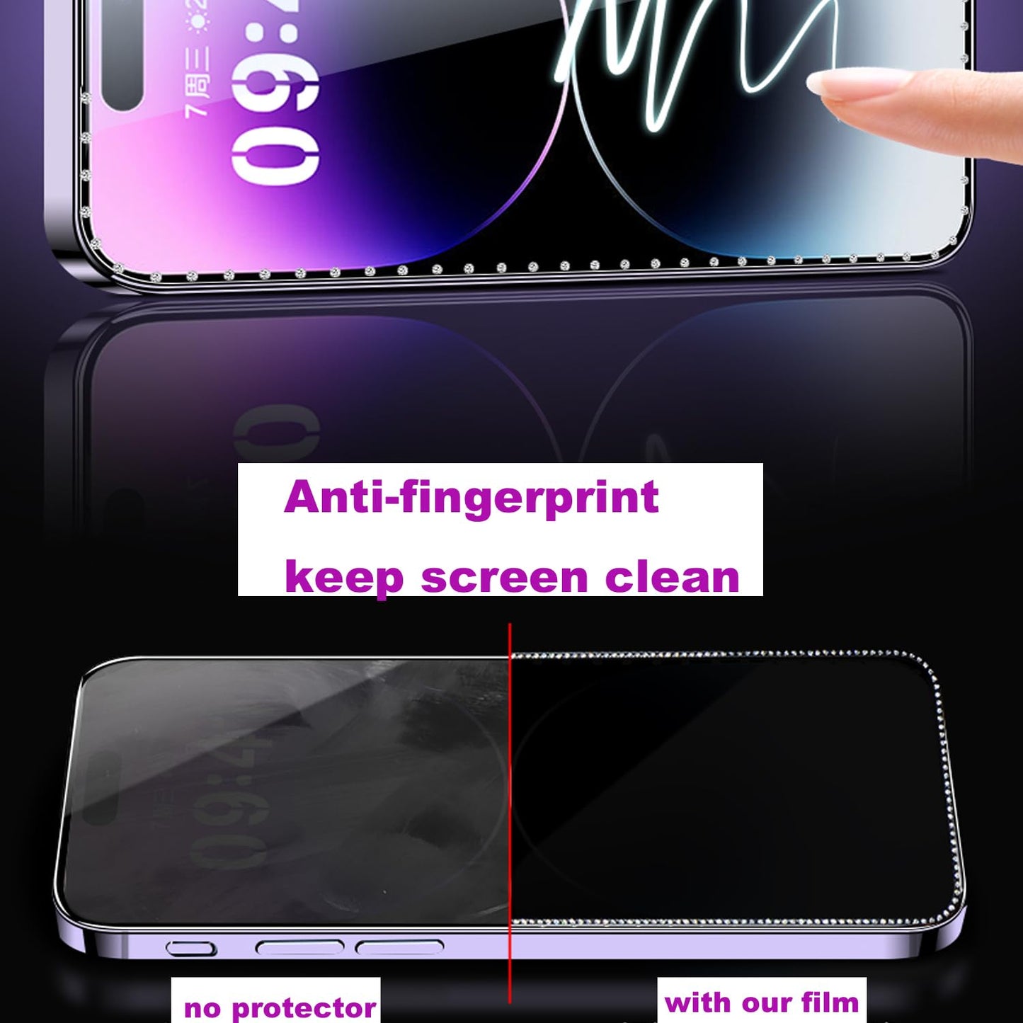 WIRIXSYD 2PCS Glitter Screen Protector Suit for iPhone 17/iPhone 17 Pro/iPhone 16 Pro,Diamond Bling Shiny Sparkling Tempered Glass Suit for iPhone