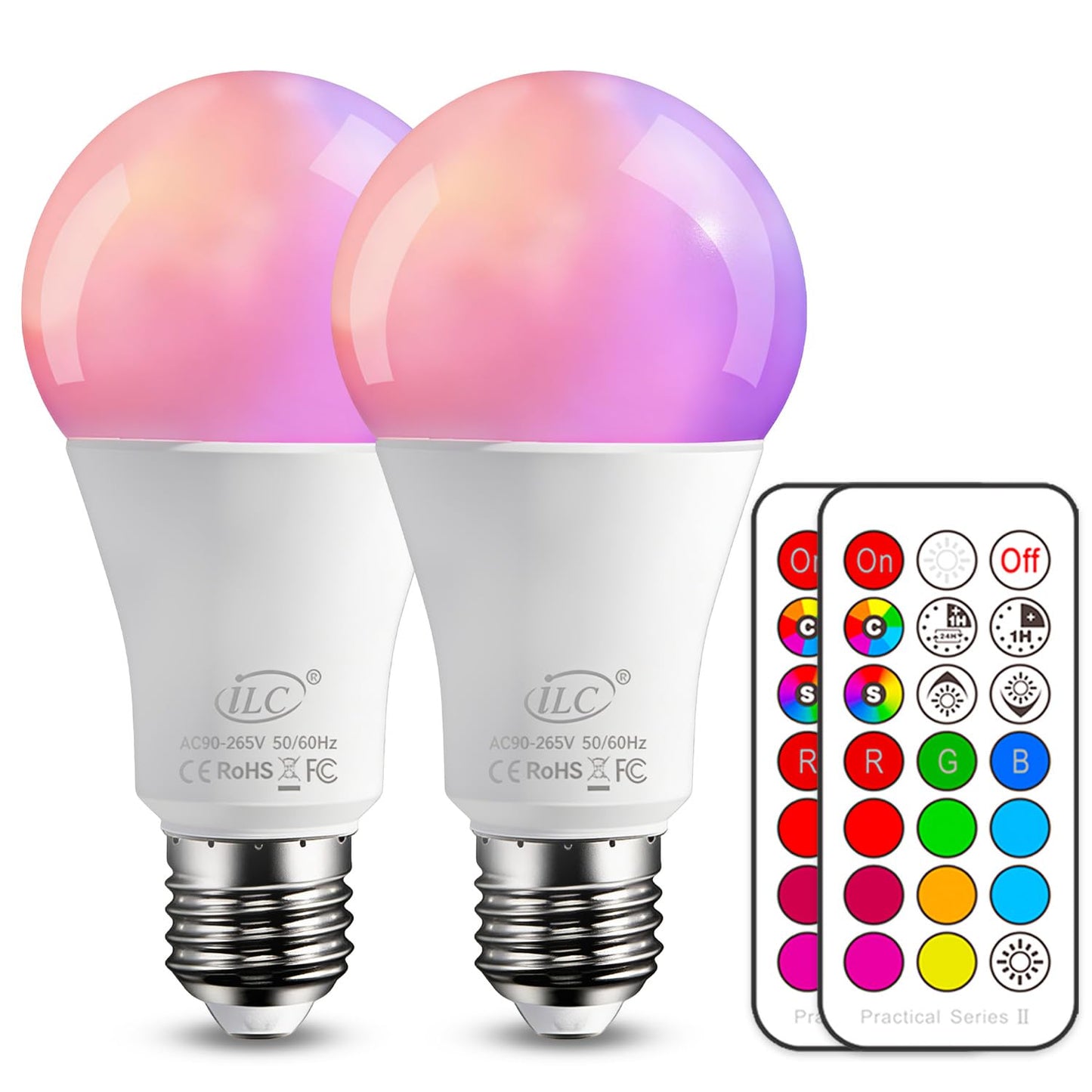 ILC Color Changing LED Light Bulbs, 70W Equivalent, 2700K Warm White A19 E26 Screw Edison Base RGBW Dimmable - 12 Color Choices - Timing Infrared