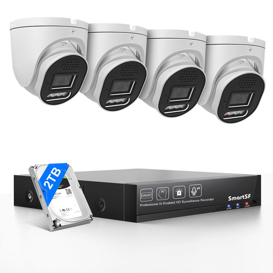 POE Security Camera System, 4pcs 5MP Indoor Outdoor PoE Cameras, Color Night Vision, Smart Human Detection, Wired Security Camera System, 8CH NVR