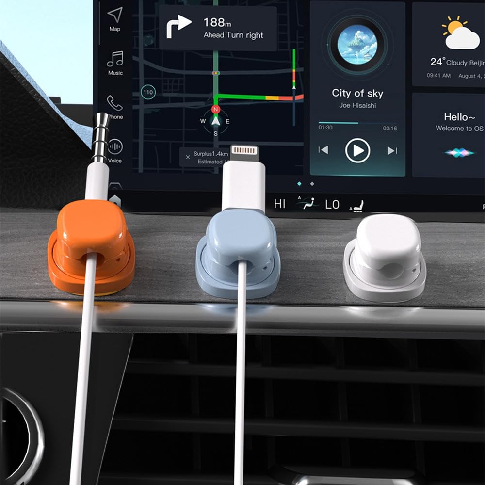 6 Pack [1s Lock] Spring Cord Holder Clips,Upgraded 360° Rotatable Cord Organizer, Strong Cable Holder, Adhesive Wire Keeper, Phone Cord Holder