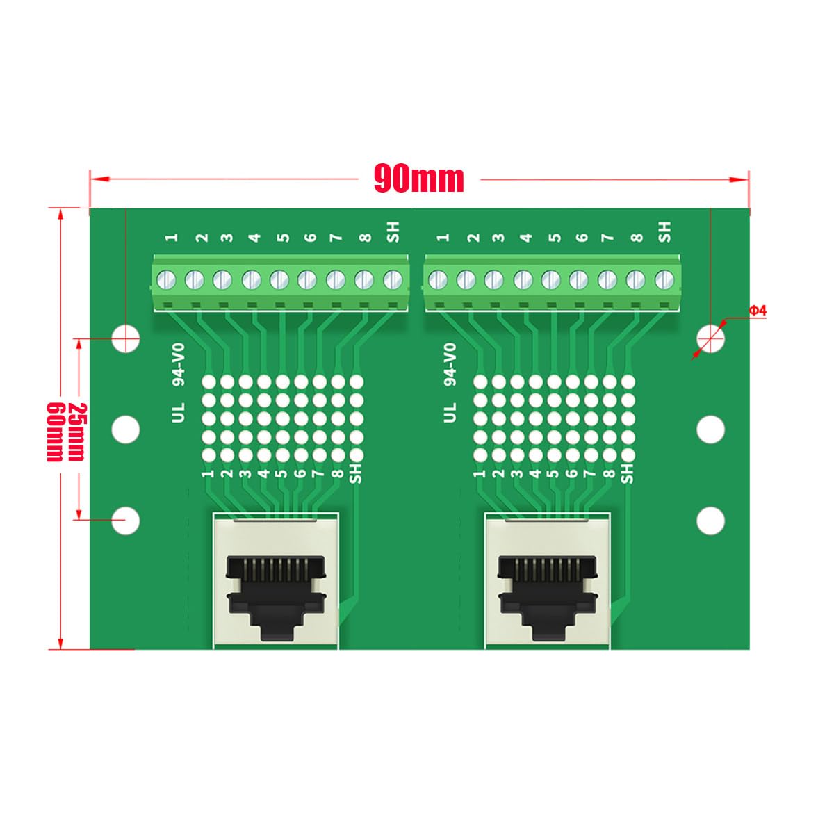 Jienk RJ45 8P8C DIN Rail Mount Ethernet Connector Breakout Board, Two Way RJ45 Vertical Jack Terminal Block Connector with C45 DIN Rail Clips