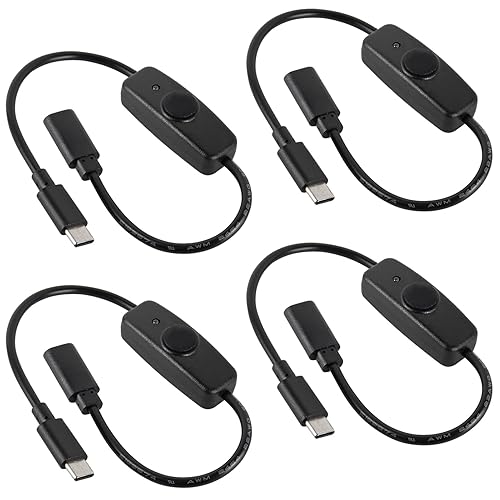 ACEIRMC 4pcs Upgraded 28cm(11 inch) USB C Male to Female On/Off Switch Cable Short USB Extension Cable with On Off Switch for Raspberry Pi 4