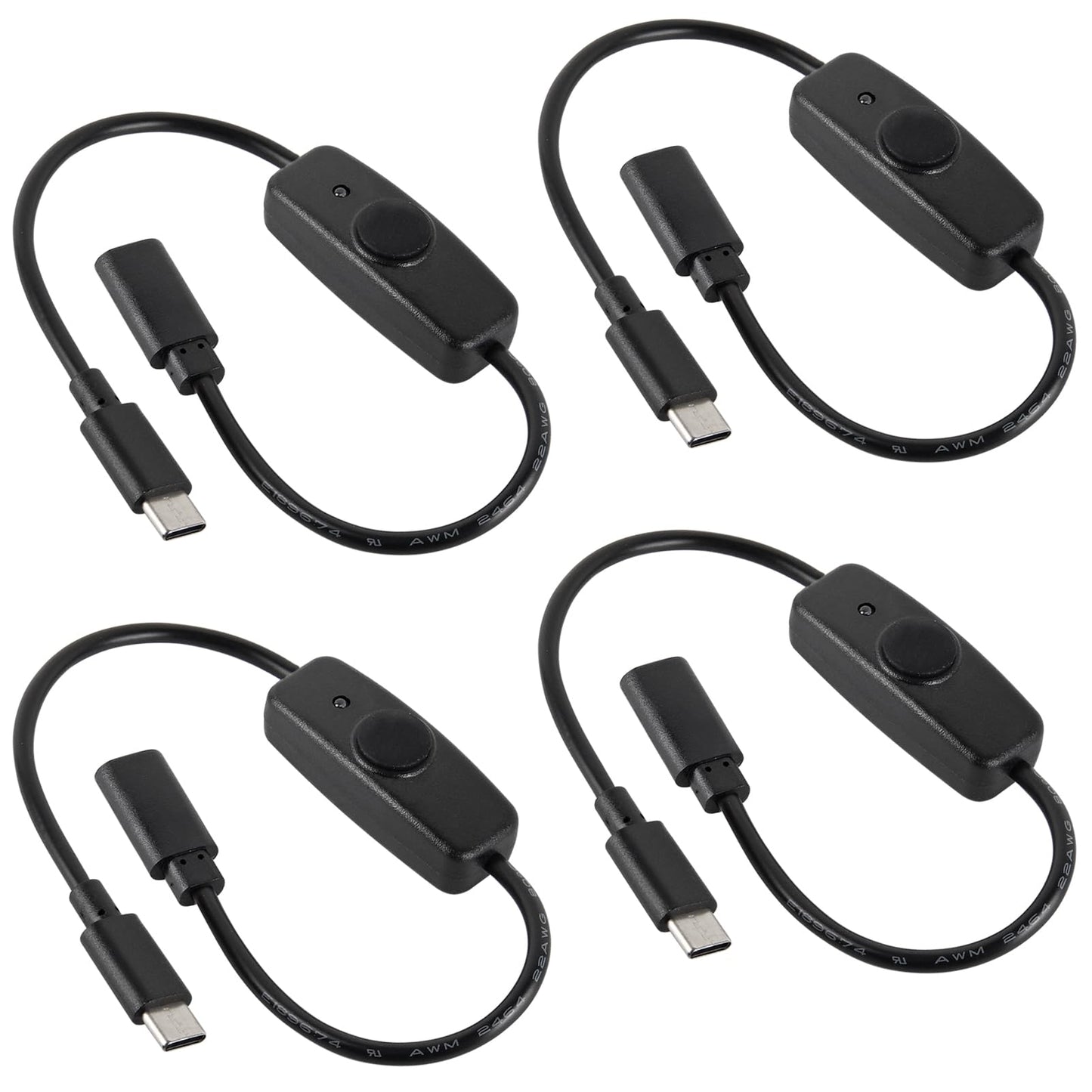 ACEIRMC 4pcs Upgraded 28cm(11 inch) USB C Male to Female On/Off Switch Cable Short USB Extension Cable with On Off Switch for Raspberry Pi 4