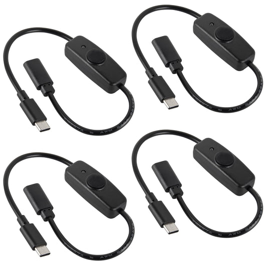 ACEIRMC 4pcs Upgraded 28cm(11 inch) USB C Male to Female On/Off Switch Cable Short USB Extension Cable with On Off Switch for Raspberry Pi 4