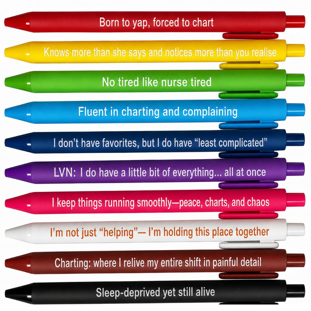 10PC Licensed Vocational Nurse Writing Pens Bulk Gift Set Funny Cute LVN Nurses Nursing RN CNA Medical Staff Pen Office School Journal Planner Desk