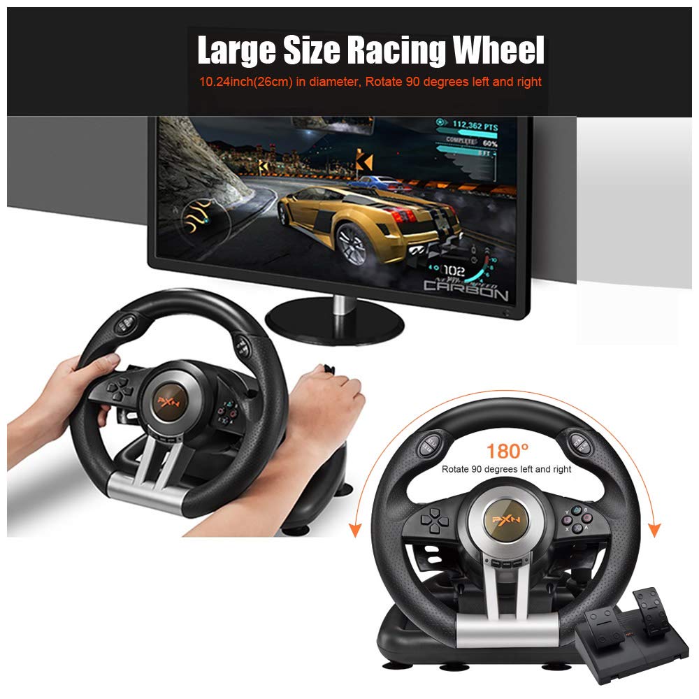 PXN PC Racing Steering Wheel, V3II USB Car Driving Simulator Race Gaming Steering Wheel with Pedals for Windows PC, PS3, PS4, Nintendo Switch, Xbox