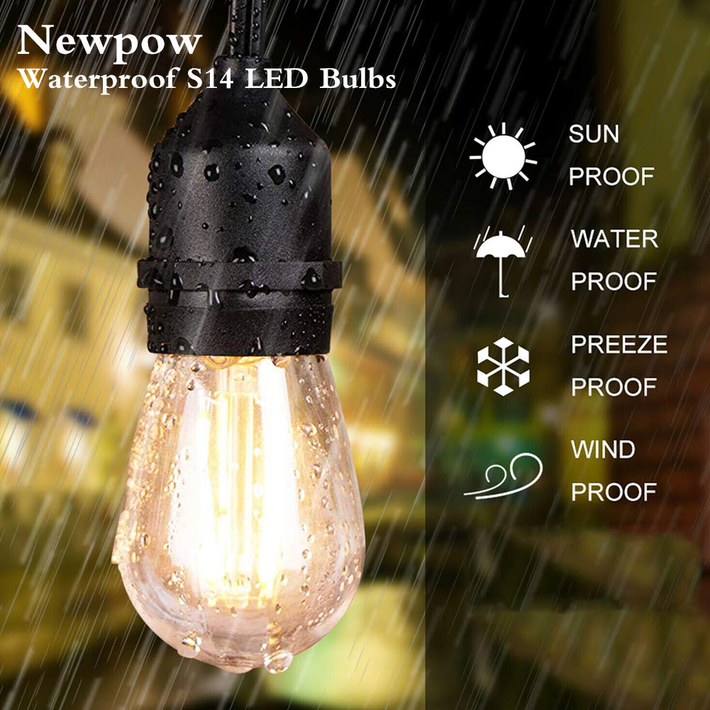 Newpow S14 Led Light Bulbs, 24 Pack Dimmable Edison Glass Bulbs for Waterproof Outdoor String Lights, 1.5W Replacement Incandescent Bulb (11w - 30w)