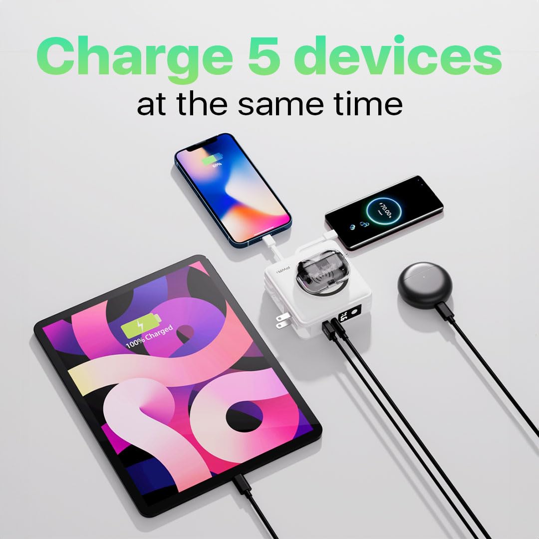 PWRMobile PWR Travel PRO 5-in-1 Power Bank with Case Included - 10,000mAh with Built-in Cables - 20W USB-C + 15W Wireless Charging - Compact Portable