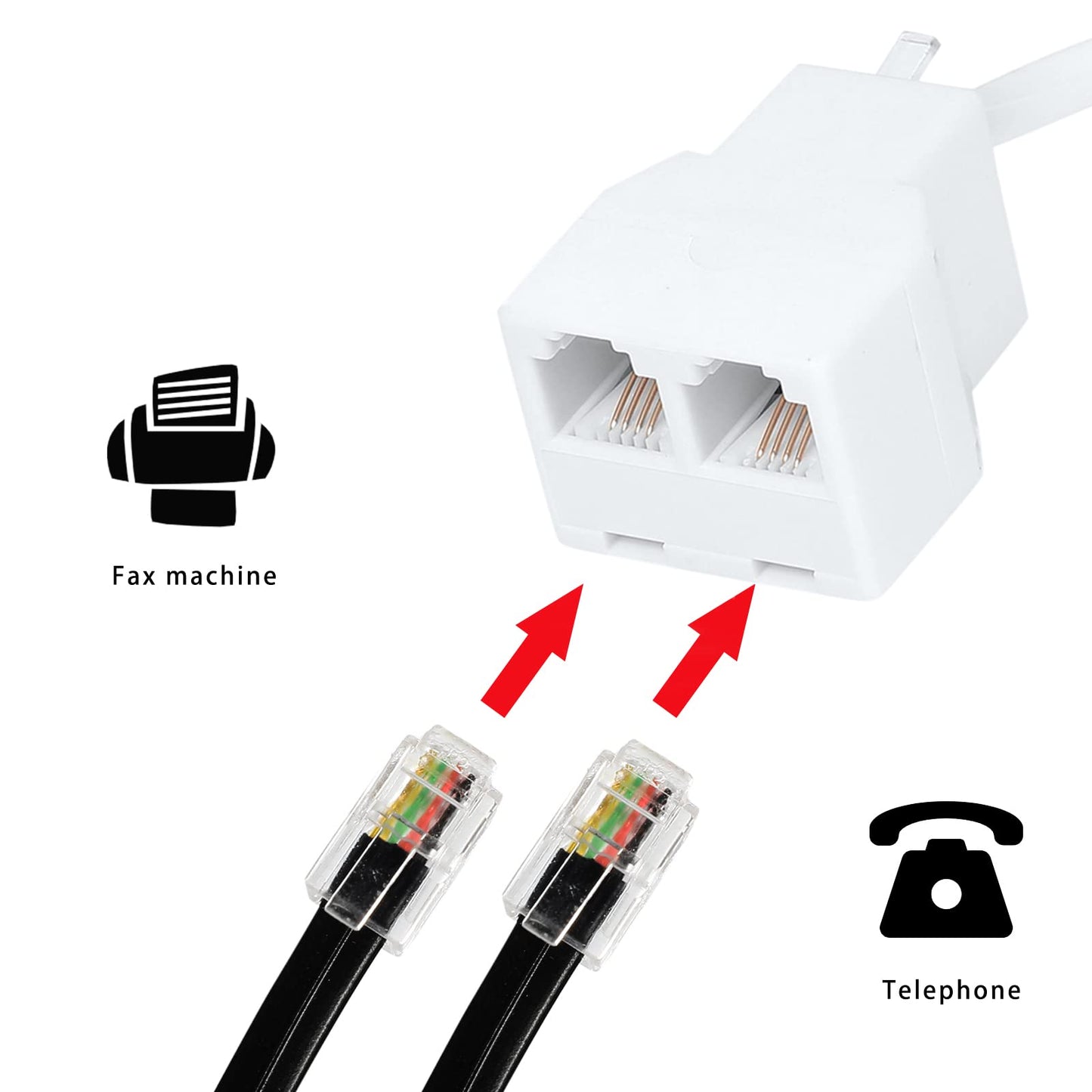 Vthahaby Phone Line Splitter,Telephone Splitter,with RJ11 6P4C Plugs,Suitable for Telephone,Fax Machine,White 3-Pack