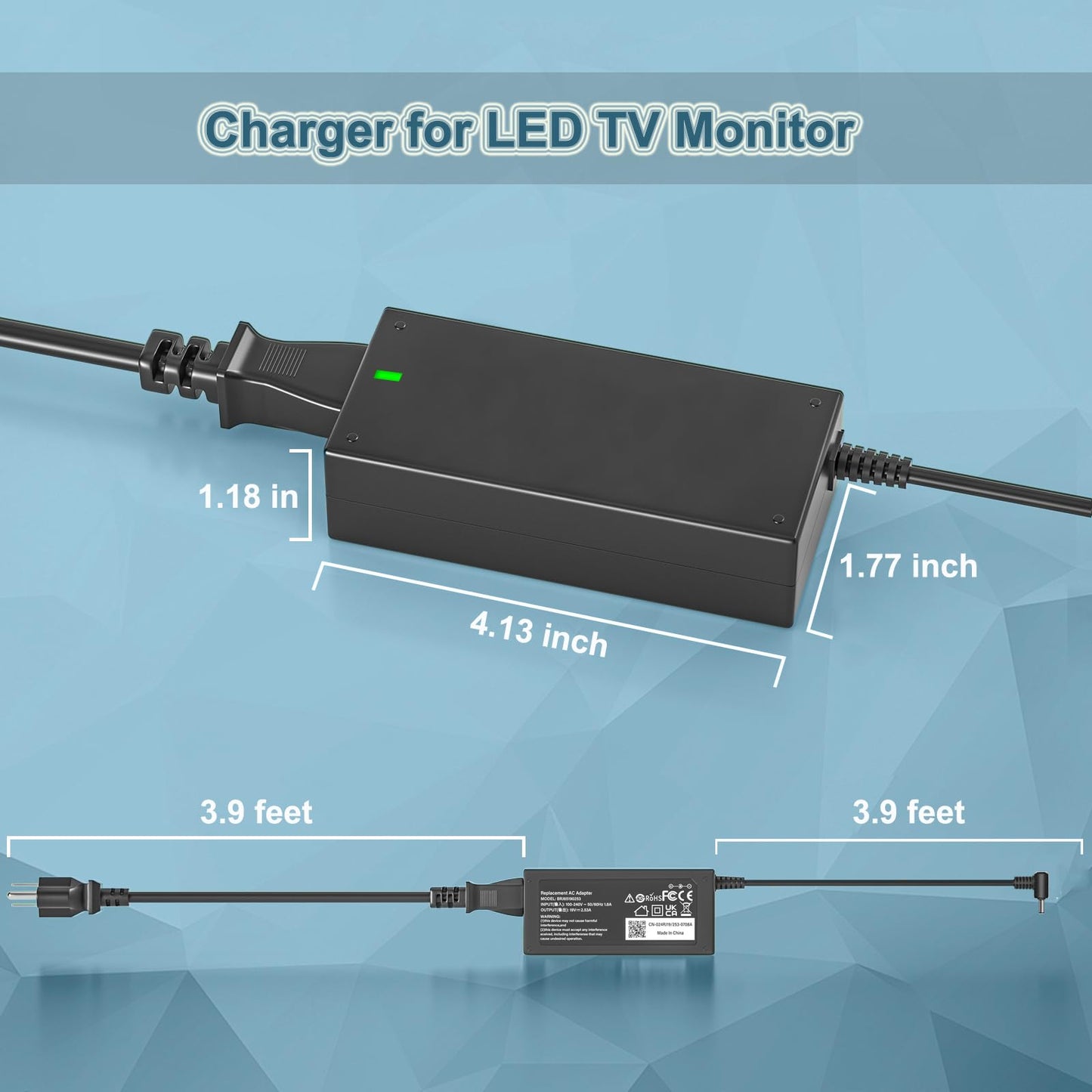 19V Power Adapter fit for LG Monitor Power Cord 22" 24” 27” 32" 22MP400-B 24QP500-B 24LJ4840 27UP600 27UL500 27MR400 E2742VA 27EA63 27GL83A-B…