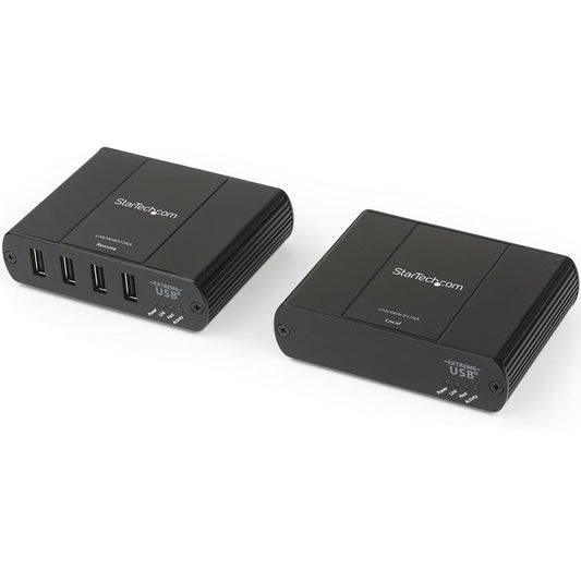 StarTech.com 4 Port USB 2.0 Extender Hub Over Cat5e/Cat6 Ethernet Cable (RJ45) - 330ft/100m Industrial Metal USB Extender Adapter Kit w/ESD Protection